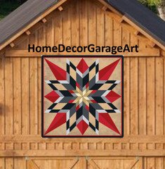 Barn Quilt Art Metal Sign, Sixteen Point Star Red, Dutch Amish Design, 9 Sizes