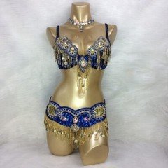 Beaded Belly Dance Costume Samba Carnival EDC Outfit Bra Belt Necklace 3 Colors