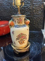 Beautiful Chinoiserie Lamp, Porcelain c1880, With Applied Fruit , Antique