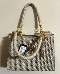 Bebe Gray Satchel Top Handle Zip, Detachable Strap, Gold Hardware