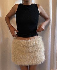 Beige Faux Fur Mini Skirt Women Size M Regular Short Polyester Pre-Owned