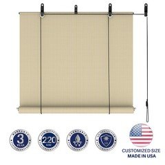 Beige Roll up Shade Roller Curtain For Patio Porch Pergola Balcony Yard Outdoor