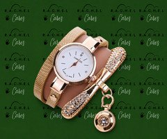 Beige watch bracelet with charm