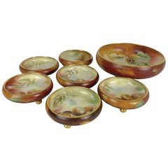 Belleek Willets D’Arcy’s Nut Bowl & 6 Dishes Hand Painted LaRue 1885-1909 Footed