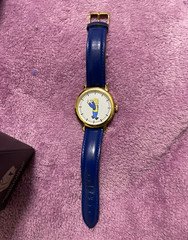 Bethesda Vault Boy Watch Quartz 38mm Gold Tone Blue Leather Strap 30m w/Box
