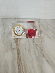 Bircraft Acrylic Rose Encased Form Table/Desk Analog Quartz Clock Decor