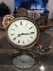 Bird on Branch Mantle Clock Works Wt Battery Metal Farmhouse Brown