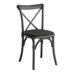 Bistro Style Cross Back Black Wood Restaurant Chair with Seat Cushion