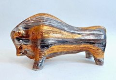 BITOSSI Italian Art Pottery ALDO LONDI Gold Silver Ceramic 12" BULL Figurine MCM