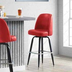 BIZ CHAIRS 42" TALL RED SWIVEL BUCKET SEAT STOOL W/ FRAME VINYL UPHOLSTERY (ONE)