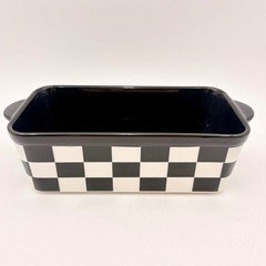 Black and White Checkered Ceramic Loaf Pan Rectangular Baking Dish Courtly Check