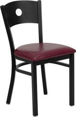 Black Circle Back Metal Restaurant Chair with Burgundy Vinyl Seat