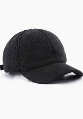 Black Fleece Baseball Cap Adjustable Solid Polyester Unisex Adults Fall/Winter