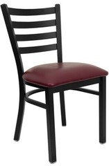 Black Ladder Back Metal Restaurant Chair with Burgundy Vinyl Seat