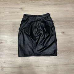Black Leather Goth Biker Mini Skirt 3/4 Lined Snap Zip Leather 