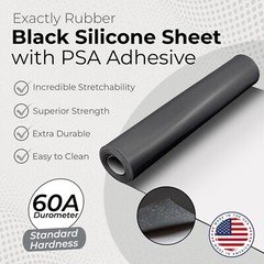 Black Silicone Rubber Sheet 60A 1/16 x 9 x 12" Gasket Material with Adhesive PSA