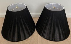 Black Silk String White Lining Empire Lamp Shade Pair  8” T x 16” B x 12” H