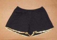 Black Tap Shorts Gold Metallic foil hem elastic waist Dance Child 6x-7