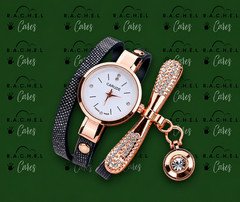 Black watch bracelet with charm