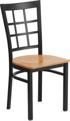 Black Window Back Metal Restaurant Chair with Natural Wood Seat