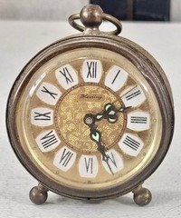 BLESSING West German Filigree Brass Wind-Up Alarm Clock 3” Parts Or Repair ￼