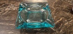 Blue/Turquoise Heavy Glass Ashtray 4.5 Inch Square