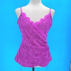 Boston Proper Womens Magenta Floral Lace Wrap Cami Top Ruched Scalloped Size M