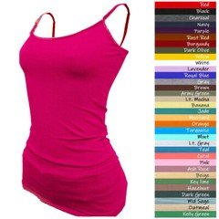 (Bozzolo) Plain Long Tank Top w/Spaghetti Straps Cotton Cami  Junior Size S M L