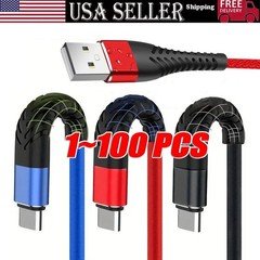Braided USB Type-C USB-C to USB-A Fast Charge Cable Charger Lot Charging Cord