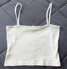 Brandy Melville White Solid Ribbed Knit Cotton Camisole Tank Bow Trim One Size
