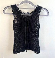 Brandy Melville Women’s Black Floral Lace Top bow detail