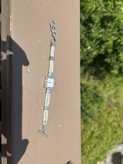 Brighton Women’s Square Analog Quartz Watch White Beaded Bracelet Toggle