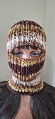 Brown Beige Gradient Knit Balaclava – Handmade Ski Mask Beanie – Unisex Hat