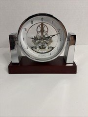 Bulova B7520 Largo Desktop Clock with Chrome Finish and Wood Base