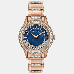 Bulova Crystal Women's Blue Dial Quartz Crystal Bezel Bracelet Watch w/ Box