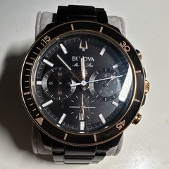 Bulova Marine Star Chronograph Date Quartz 45mm 200m Black Dial Bracelet
