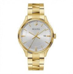 Bulova Men's Dress Analog Watch Gold-Tone Metal Bracelet Silver Dial Date