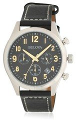 Bulova Men's Quartz Chronograph Black Leather Calendar Watch 41mm 96B302