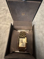 Bulova Quadra Women’s Quartz Rectangular Watch Silver Dial Gold Bracelet w/ Box