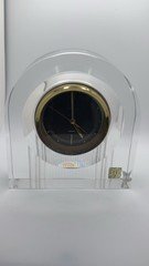 Bulova Quartz Mantel Clock White Lucite Acrylic Gold Tone Art Deco Vintage