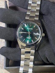 Bulova Surveyor Automatic 21 Jewels Green Dial Date Stainless Steel Bracelet