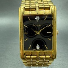 Bulova Tank Watch Men 24mm Black Dial Gold Tone Rectangle 97D11 PARTS Diamond