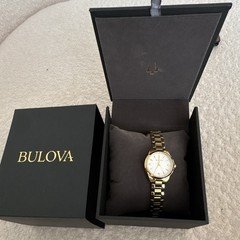 Bulova Women's Analog Dress Watch Gold-Tone Bracelet White Dial Stick w/ Box