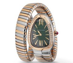 BVLGARI Serpenti Tubogas Green Dial Diamond Bezel Two-Tone Quartz 35mm