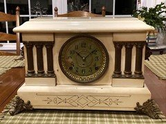 C 1906 Seth Thomas White Adamantine Bronze 6 Column Mantle Clock Model No 295 F