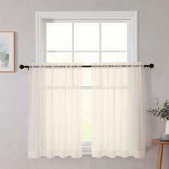 Cafe Curtains 36 Inch Length Tier 2 Pieces, 42"W x 36"L (Pack of 2) White
