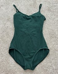 Capezio Women’s M Green Solid Spaghetti Strap Crisscross Back Knit Leotard