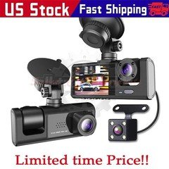 Car Dual Lens Dash Cam HD 1080P Front/Rear/Inside Video Recorder Camera G-Sensor