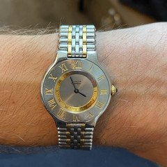 Cartier Must de Cartier 21 Two-Tone SS Quartz Watch Silver Roman Dial Vintage
