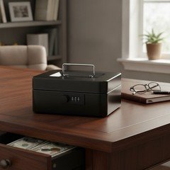 Cash Box with Combination Lock Safe Metal Money Box with Money Tray for Secur...